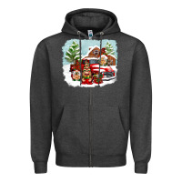 Charcoal Heather Christmas gnomes with red truck Zipper Hoodie - NancyCooperArtShop