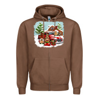 Chestnut Christmas gnomes with red truck Zipper Hoodie - NancyCooperArtShop