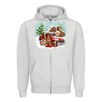 Dove Grey Christmas gnomes with red truck Zipper Hoodie - NancyCooperArtShop