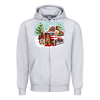 Heather Grey Christmas gnomes with red truck Zipper Hoodie - NancyCooperArtShop
