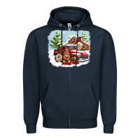 Navy Christmas gnomes with red truck Zipper Hoodie - NancyCooperArtShop