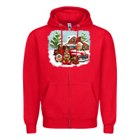 Red Christmas gnomes with red truck Zipper Hoodie - NancyCooperArtShop