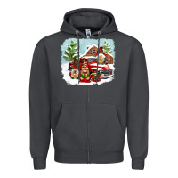 Smoke Christmas gnomes with red truck Zipper Hoodie - NancyCooperArtShop