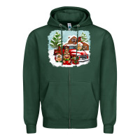 Sports Green Christmas gnomes with red truck Zipper Hoodie - NancyCooperArtShop