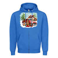 True Royal Christmas gnomes with red truck Zipper Hoodie - NancyCooperArtShop
