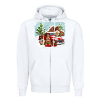 White Christmas gnomes with red truck Zipper Hoodie - NancyCooperArtShop
