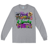 Heather Grey thick thighs and spooky vibes Long Sleeve Tee - BundleAndBundleShop