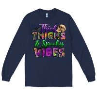 Navy thick thighs and spooky vibes Long Sleeve Tee - BundleAndBundleShop