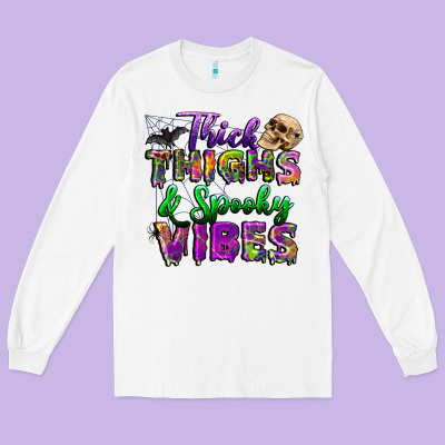 Thick Thighs And Spooky Vibes Long Sleeve Tee Designed By Bundleandbundleshop