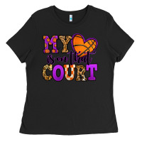 Black my heart is on that court basketball Ladies Tee - Jasminsmagicworld