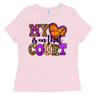 Bubblegum Pink my heart is on that court basketball Ladies Tee - Jasminsmagicworld