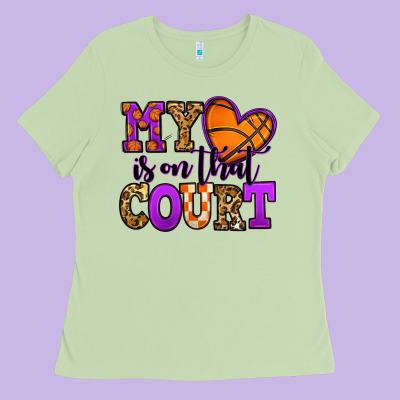 My Heart Is On That Court Basketball Ladies Tee Designed By Jasminsmagicworld