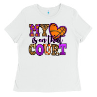 White my heart is on that court basketball Ladies Tee - Jasminsmagicworld