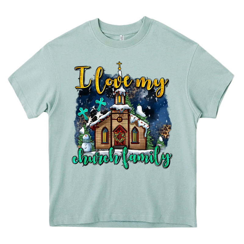 Christmas Church And Snow   ı Love My Church Family Heavy Core Tee by AdoDesignShop | Teevron
