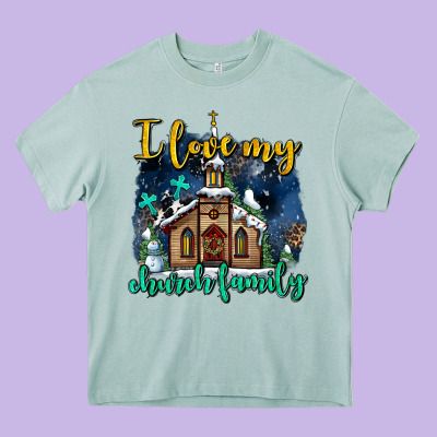 Christmas Church And Snow   ı Love My Church Family Heavy Core Tee Designed By Adodesignshop