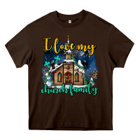 Chocolate Brown Christmas church and snow   ı love my church family Heavy Core Tee - AdoDesignShop