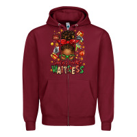 Burgundy santa's favorite waitress messy bun Zipper Hoodie - texasbilliewilder