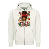Oatmeal Heather santa's favorite waitress messy bun Zipper Hoodie - texasbilliewilder