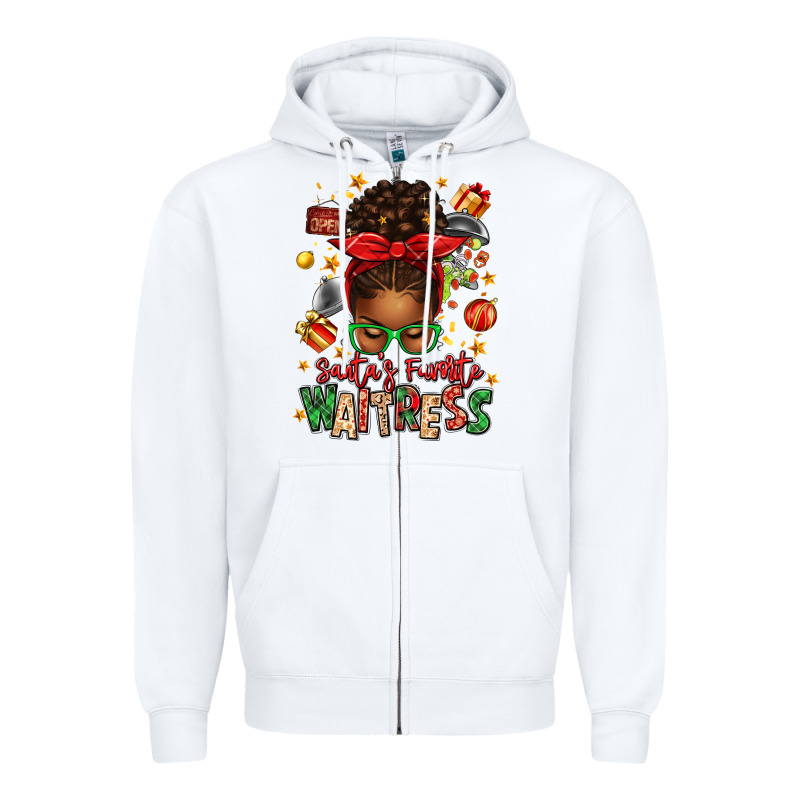 Santa's Favorite Waitress Messy Bun Zipper Hoodie by texasbilliewilder | Teevron