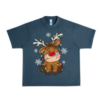 Midnight Navy Christmas reindeer Urban Heavy Tee - MaliasSmallBusiness