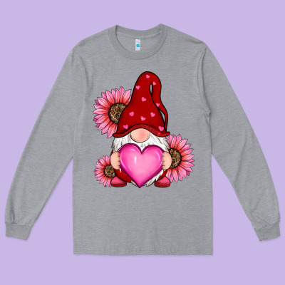 Valentines Day With Sunflowers Gnomes Long Sleeve Tee Designed By Ranaportraitstore