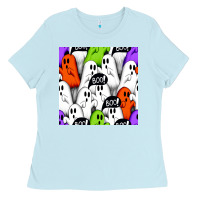Baby Blue boo ghosts seamless pattern Ladies Tee - BundleAndBundleShop