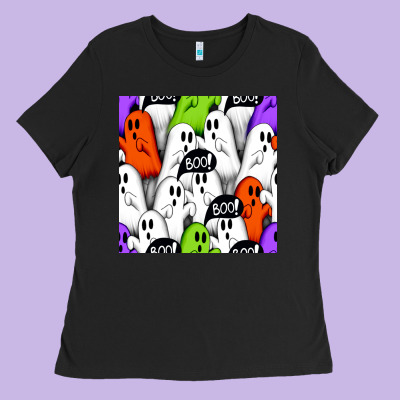 Boo Ghosts Seamless Pattern Ladies Tee Designed By Bundleandbundleshop