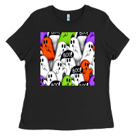Black boo ghosts seamless pattern Ladies Tee - BundleAndBundleShop