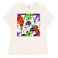 Bone boo ghosts seamless pattern Ladies Tee - BundleAndBundleShop