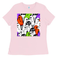 Bubblegum Pink boo ghosts seamless pattern Ladies Tee - BundleAndBundleShop