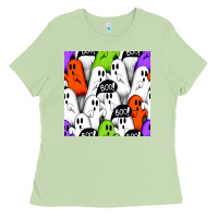 Matcha boo ghosts seamless pattern Ladies Tee - BundleAndBundleShop
