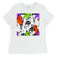 White boo ghosts seamless pattern Ladies Tee - BundleAndBundleShop