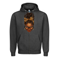 Charcoal Heather afro messy bun leopard bow Zipper Hoodie - texasbilliewilder