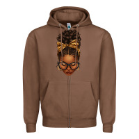 Chestnut afro messy bun leopard bow Zipper Hoodie - texasbilliewilder