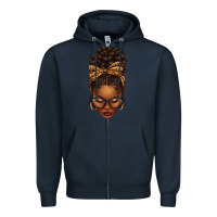 Navy afro messy bun leopard bow Zipper Hoodie - texasbilliewilder