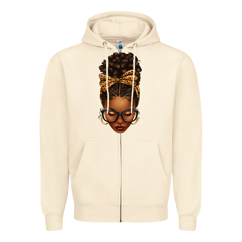 Afro Messy Bun Leopard Bow Zipper Hoodie by texasbilliewilder | Teevron