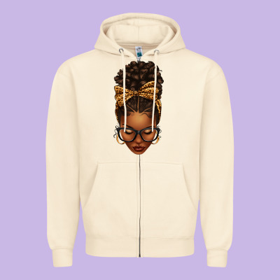 Afro Messy Bun Leopard Bow Zipper Hoodie Designed By Texasbilliewilder