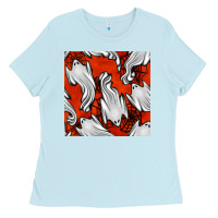 Baby Blue flying ghosts seamless pattern Ladies Tee - BundleAndBundleShop