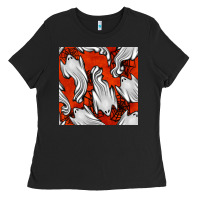 Black flying ghosts seamless pattern Ladies Tee - BundleAndBundleShop