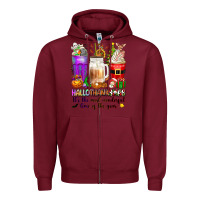 Burgundy Hallothanksmas coffee cups Zipper Hoodie - texasbilliewilder