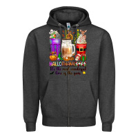 Charcoal Heather Hallothanksmas coffee cups Zipper Hoodie - texasbilliewilder