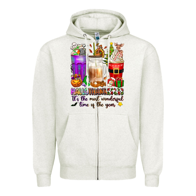 Hallothanksmas Coffee Cups Zipper Hoodie by texasbilliewilder | Teevron