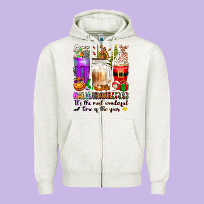 Hallothanksmas Coffee Cups Zipper Hoodie Designed By Texasbilliewilder