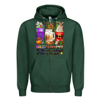 Sports Green Hallothanksmas coffee cups Zipper Hoodie - texasbilliewilder