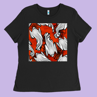 Flying Ghosts Seamless Pattern Ladies Tee Designed By Bundleandbundleshop