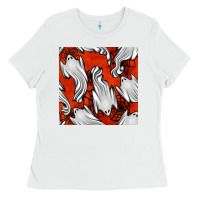 White flying ghosts seamless pattern Ladies Tee - BundleAndBundleShop