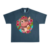 Midnight Navy cute cow pink flowers and leopard pattern Urban Heavy Tee - NancyCooperArtShop
