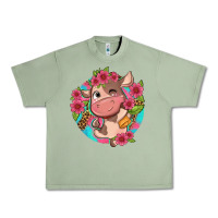 Oil Green cute cow pink flowers and leopard pattern Urban Heavy Tee - NancyCooperArtShop