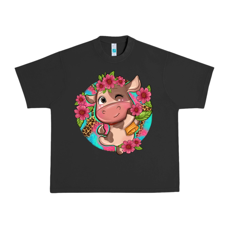 Cute Cow Pink Flowers And Leopard Pattern Urban Heavy Tee by NancyCooperArtShop | Teevron