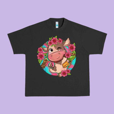 Cute Cow Pink Flowers And Leopard Pattern Urban Heavy Tee Designed By Nancycooperartshop